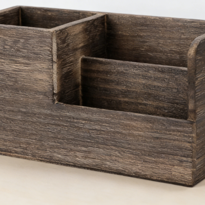 Retro Wooden Multifunctional Desktop Storage Box, Pen Holder, Business Card and Remote Control Organizer, Home and Office Organizer (Antique Brown)