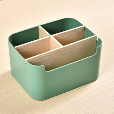 Five-Compartment Wooden Desktop Storage Box, Multifunctional Pen Holder, Remote Control and Jewelry Organizer