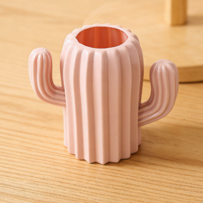 Pink Cactus Shaped Creative Pen Holder, Desktop Stationery and Makeup Brush Storage Tube