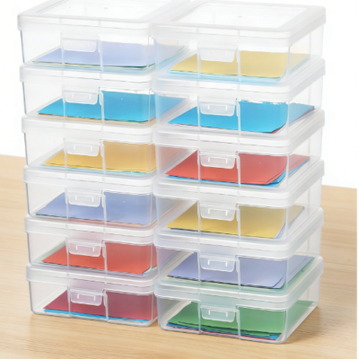 Stackable Transparent Plastic Storage Box with Lid, 12-Piece Set, Stationery, Art and Craft Parts Organizer