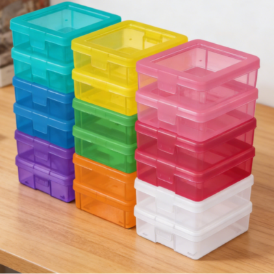 Stackable Colored Plastic Storage Box with Lid, 18-Piece Set, Stationery, Art and Craft Parts Organizer