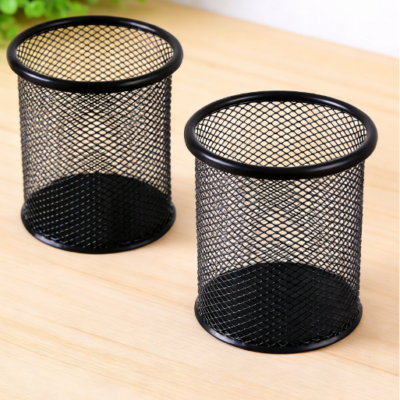 Metal Mesh Pen Holder Set, Desktop Makeup Brush, Stationery and Art Supplies Storage Box (Black/Silver/Blue/Pink)