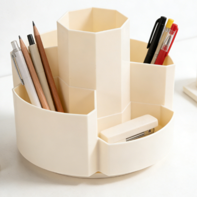 Multi-Compartment Rotating Desktop Storage Box, Large Capacity Pen Holder for Stationery and Makeup Brushes