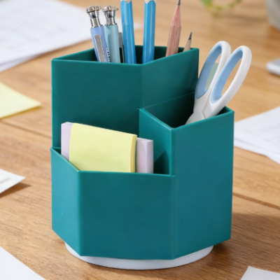 Nordic Style Rotating Desktop Storage Box, Green, Stationery and Cosmetics Organizer Pen Holder