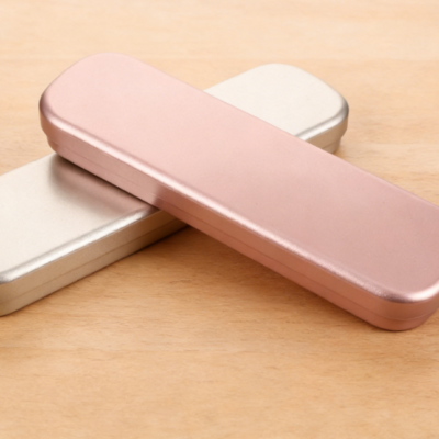 2-Pack Metal Pencil Case, Portable Pen Storage Box, Scratch-Resistant Desktop Organizer (Silver/Purple)