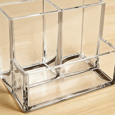 Transparent Acrylic Pen Holder, Desktop Makeup Brush Organizer, Modern Simple Office and Study Storage