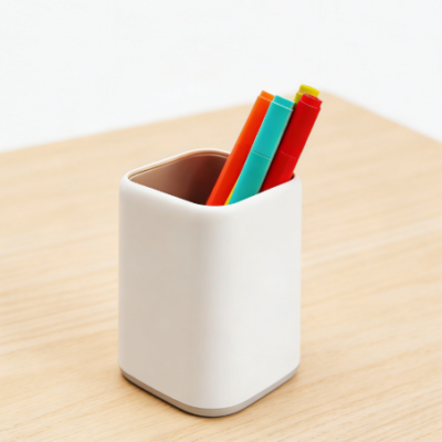 White Plastic Desktop Stationery Storage Cup