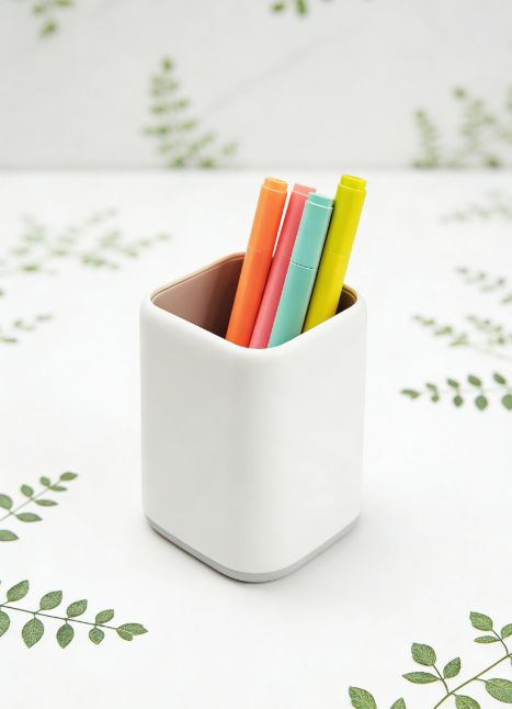 White Plastic Desktop Stationery Storage Cup - Image 2