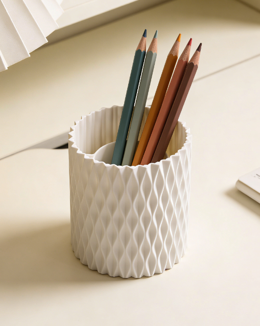 360-Degree Rotating White Desktop Storage Box, Study and Office Brush and Pen Holder, Cosmetics Organizer - Image 2